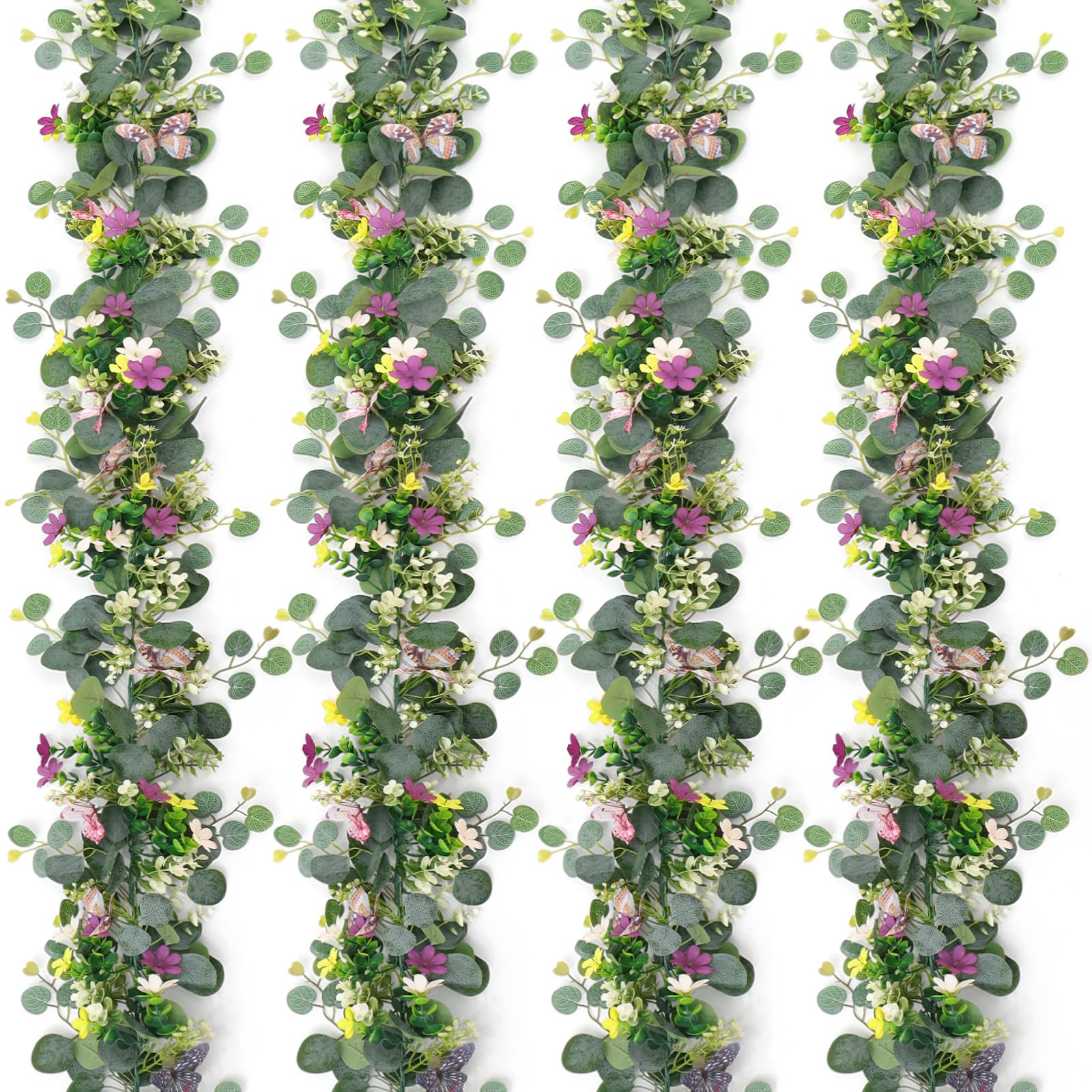 Photo 1 of [PARTIAL SET] [MINOR DAMAGE] MEIVINES 2PCS Artificial Daisy Garland with 3D Butterfly 5.68FT Fake Wildflower Garland Spring Flowers Garlands Greenery Eucalyptus Floral Vines for Home Table Mantle Wedding Backdrop Decor (4PCS)
