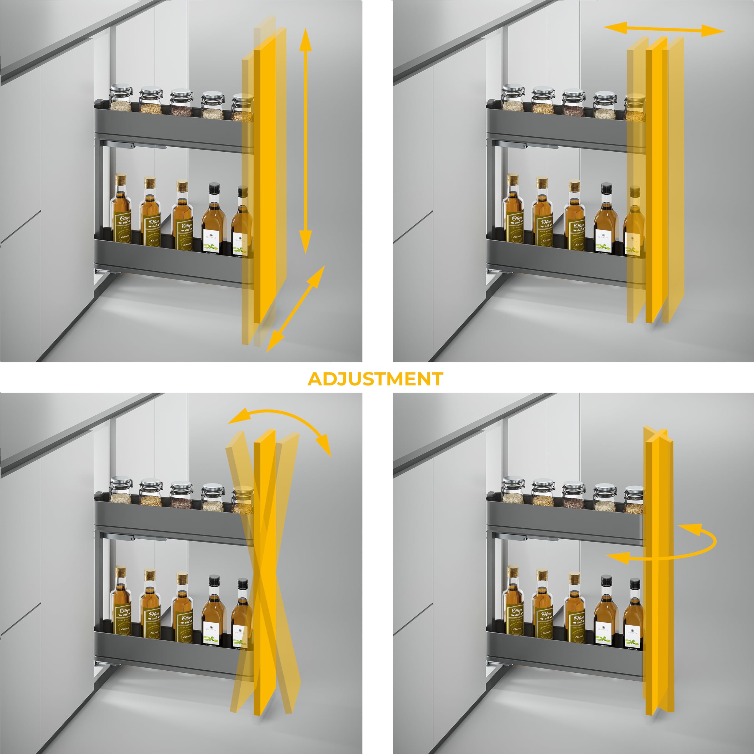 Emuca - Portabottiglie laterale estraibile Harmony con chiusura soft, modulo 150mm, altezza 700mm, Acciaio e Legno, Grigio antracite