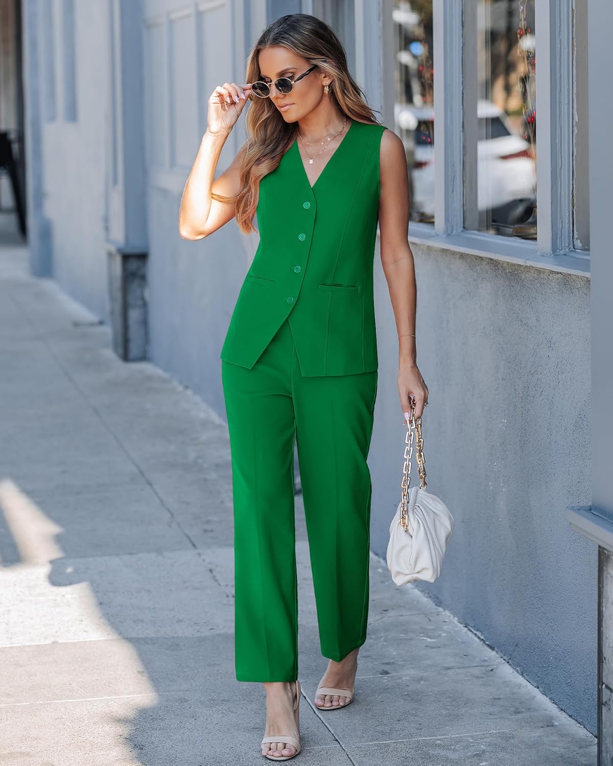 luvamia Vest Pants Suits for Women Dressy 2 Piece Sets Sleeveless Blazer Straight Leg Dress Pants Business Casual Outfit - Image 7