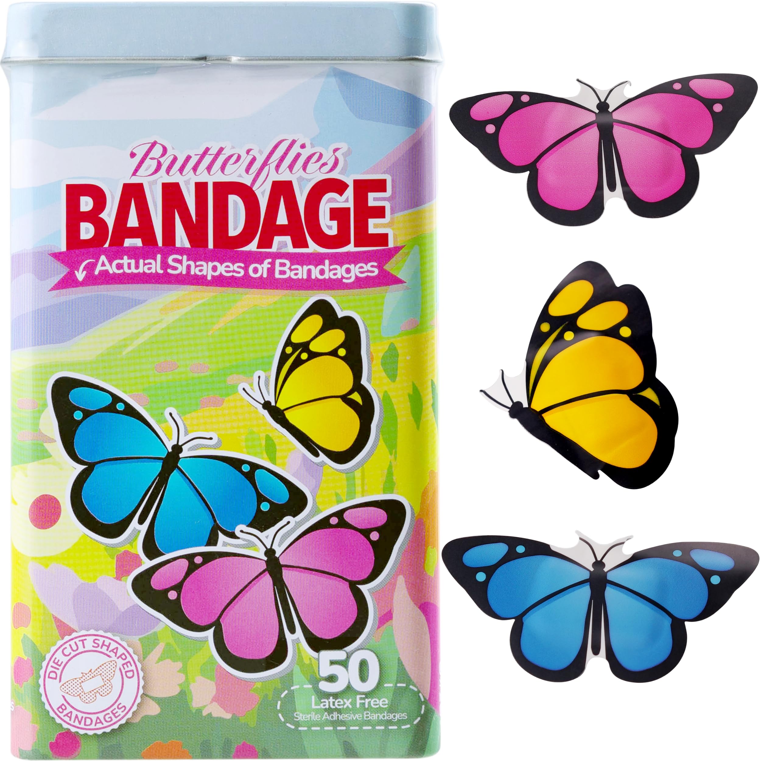 BioSwiss Bandages, Butterfly Shaped Self Adhesive Bandage Set, Latex Free, Sterile Wound Care, 50 Count