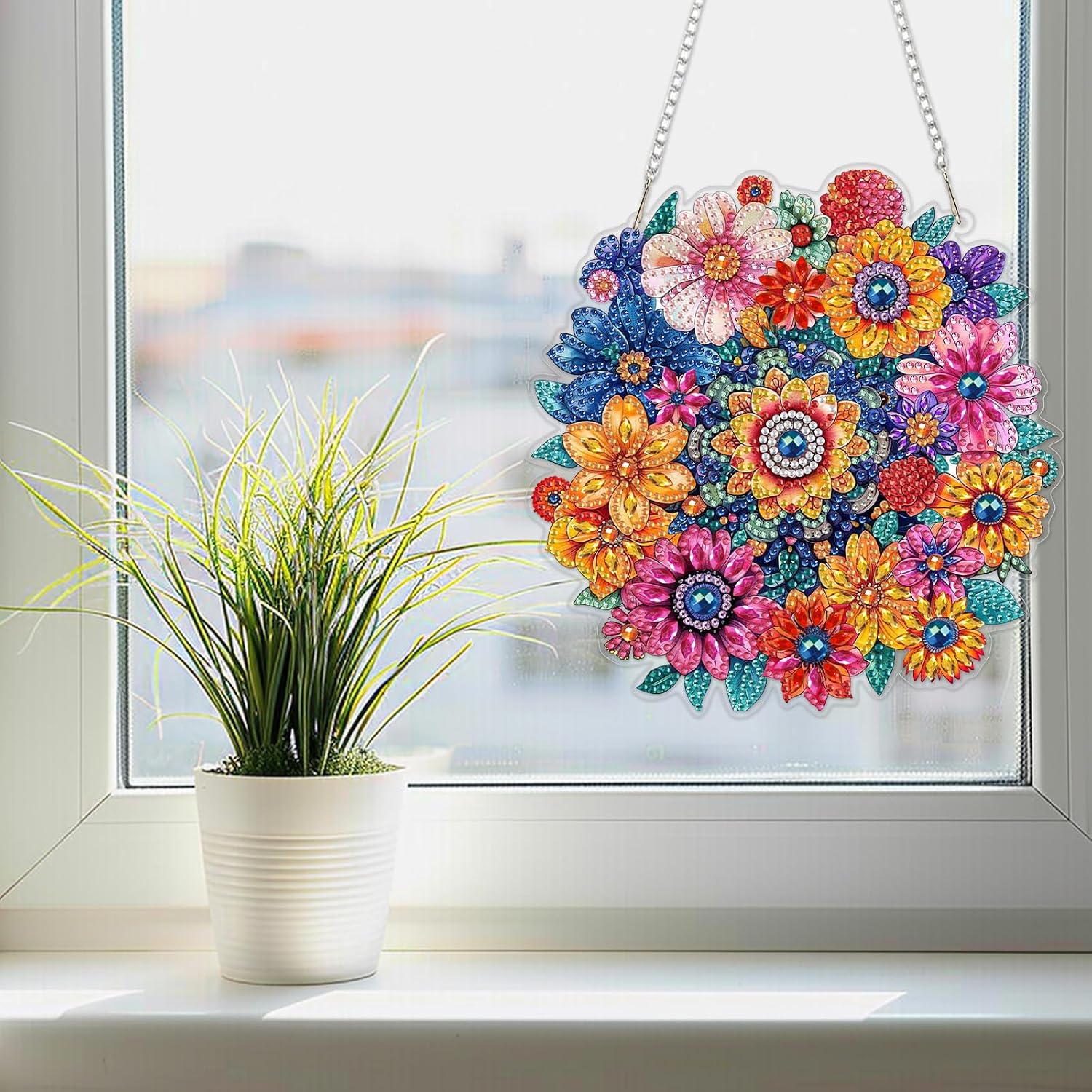 SENQAO Mandala Diamond Art Hanging Kits for Adults Kids, Diamond Art Suncatchers Round Flower, 5D Special Shape Diamond Painting Pendant Window Ornament Christmas Gifts for Home Door Wall Decor image 2