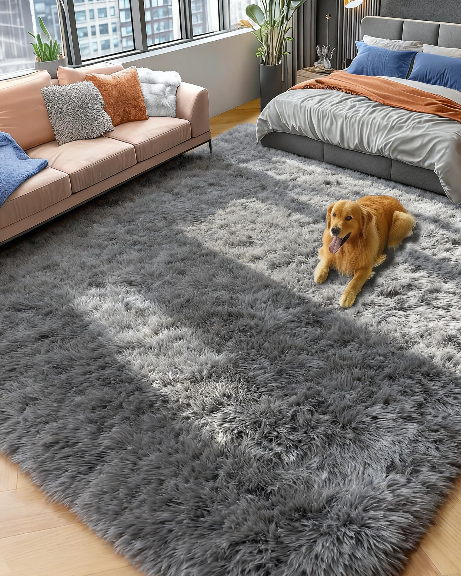 PAGISOFE Grey Fluffy Rugs for Bedroom 4x6 Area Rug Shag Rug for Kids Room Furry Carpet Modern Living Room Rug Soft Shaggy Boys Rug Fuzzy Throw Rugs for Home Decor Aesthetic, Dorm Nursery Gray