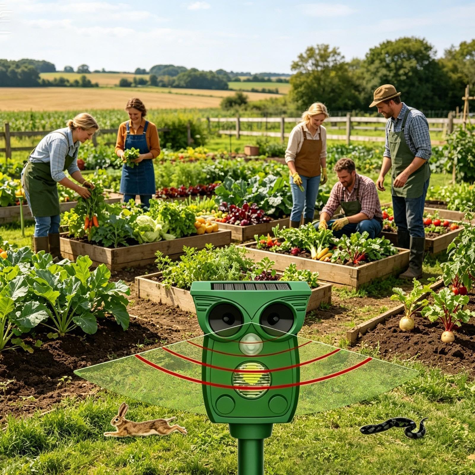 Espantapájaros electrónico - Sistema de protección ultrasónico de depredadores para jabalí, gato, perro - Señal de advertencia automática impermeable para granja, jardín, balcón, exterior