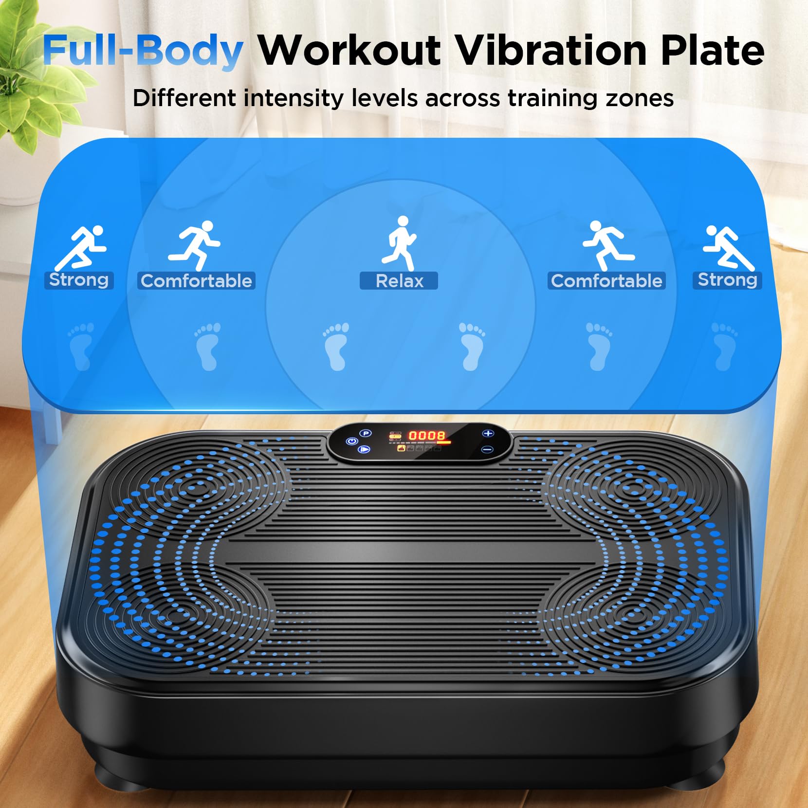 Dripex Piattaforma Vibrante per Casa, Pedana Vibrante con 1–99 Livelli di Intensità e 4 Fasce Elastiche, Allenamento Completo del Corpo, Portata fino a 130 kg