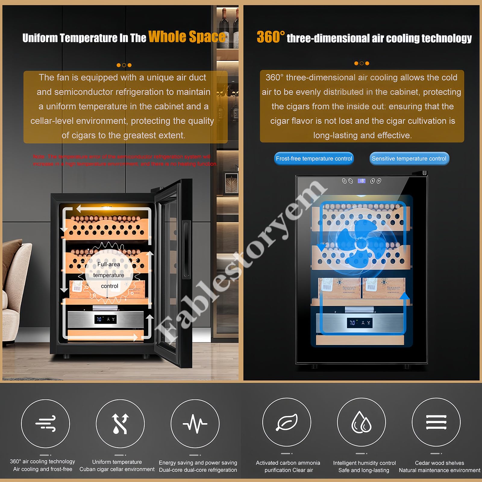 Humidore Zigarrenschrank - Elektrischer Kühlhumidor Für 200-300 Zigarren - Humidor-Befeuchter - 50L Elektrische Zigarrenhumidore - Elektronischer Zigarrenschrank,Black A