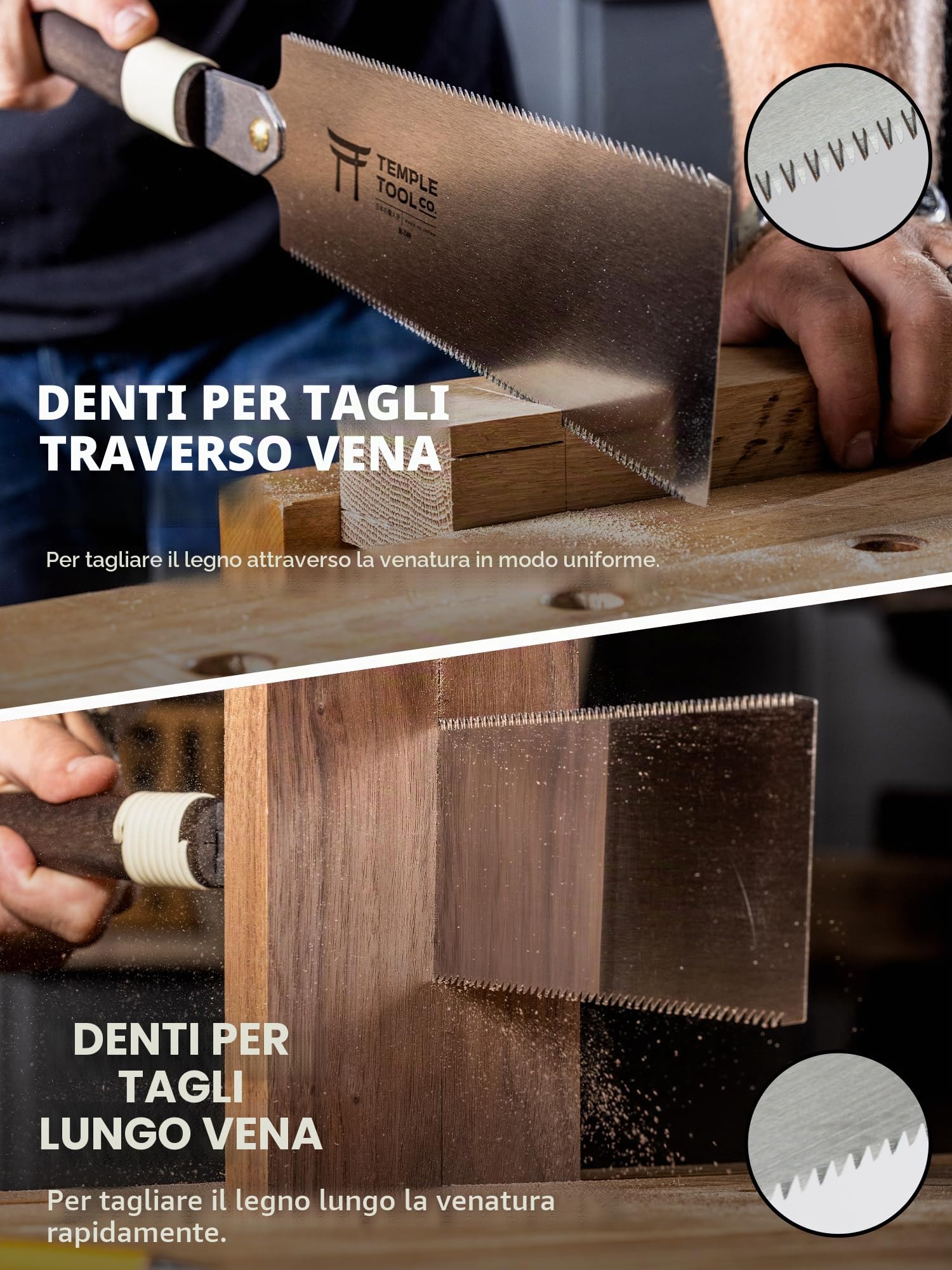 Temple Tool Co. - Sega a mano giapponese Ryoba da 9,5 mm con taglio a strappo e taglio trasversale, sega per legno per coda di rondine, tenoni, falegnameria, taglieri su lunghezza e larghezza