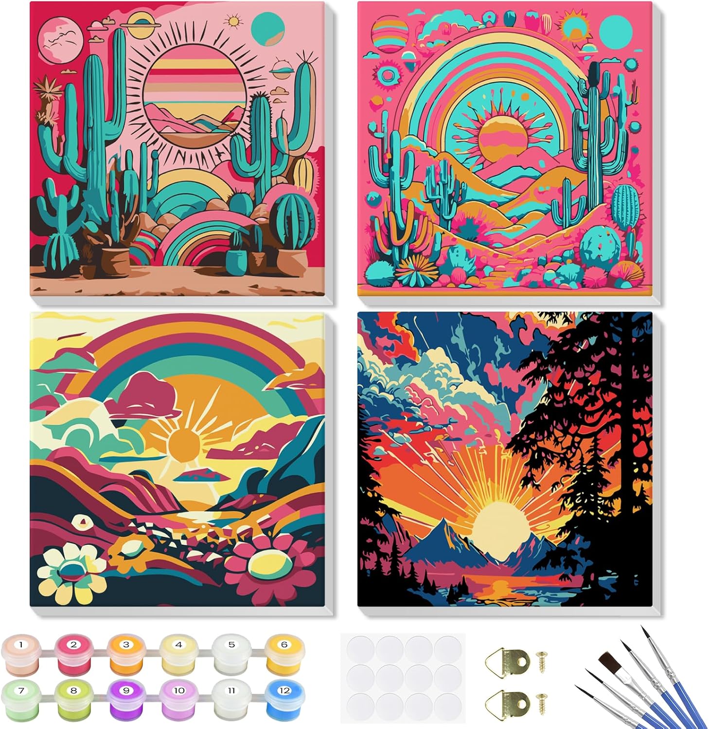 Paint by Number for Adults Beginners and Kids, 4 Pack DIY