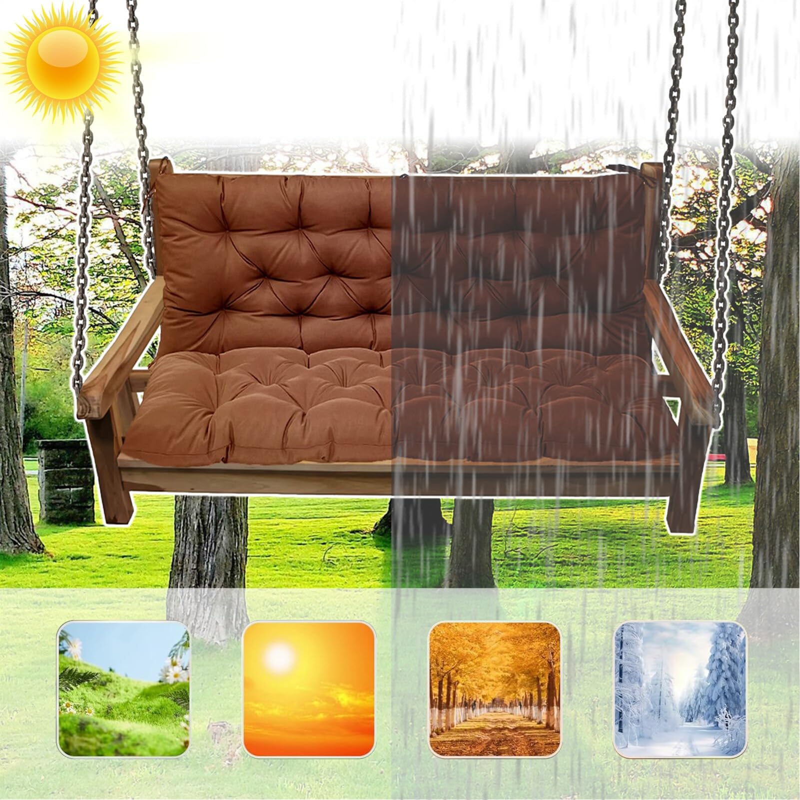 Cuscini di ricambio per dondolo da 2-3 posti, con schienale e laccetti, spessore 10,2 cm, impermeabile, per panca da giardino, patio, portico, giardino (dimensioni: 101,6 x 101,6 cm, colore: Re