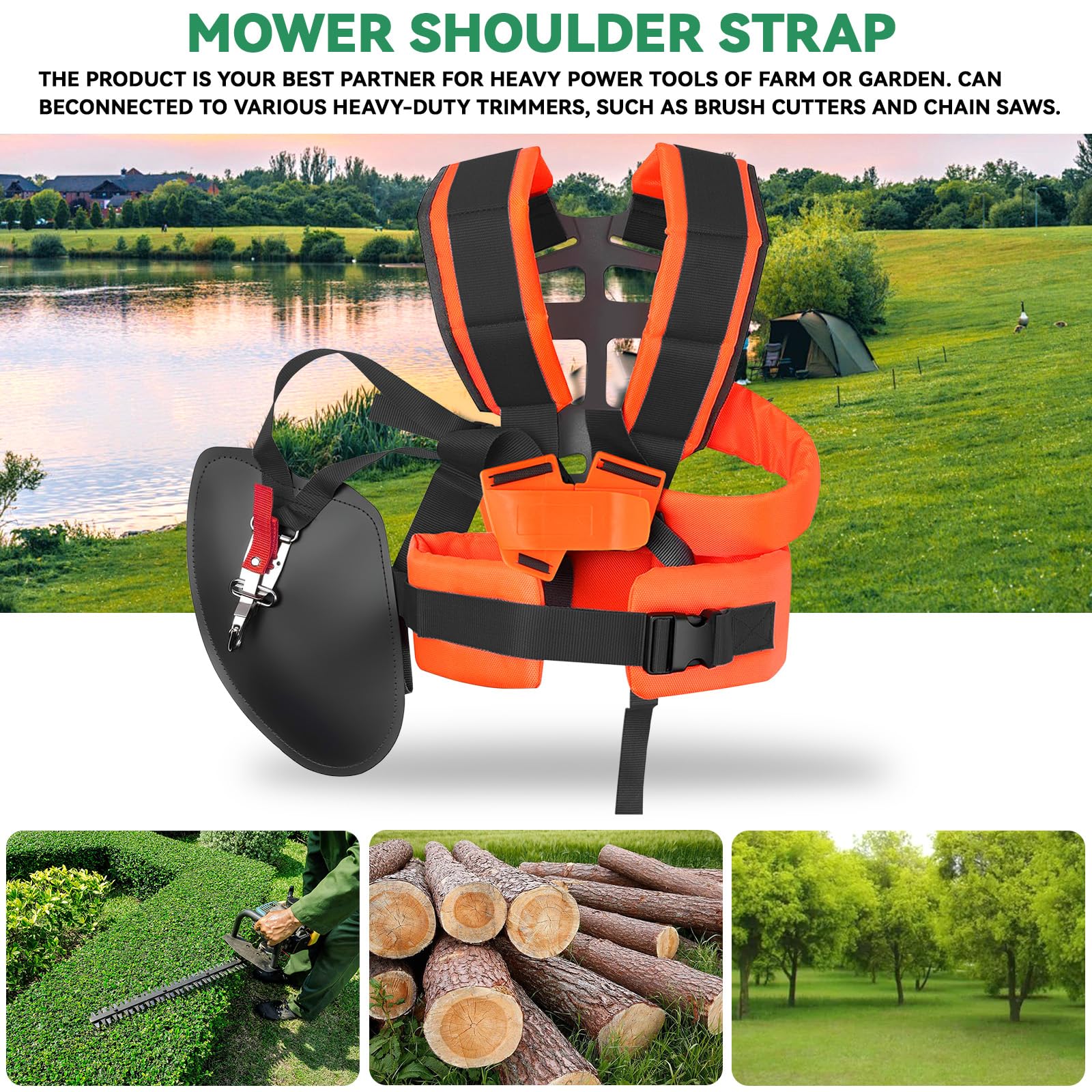Harnais Double pour Débroussailleuse, Lanière de Support Réglable Universelle pour Coupe-bordures Taille-bordures, Bretelles Rembourrées en Nylon pour Travaux de Jardinage (Orange)