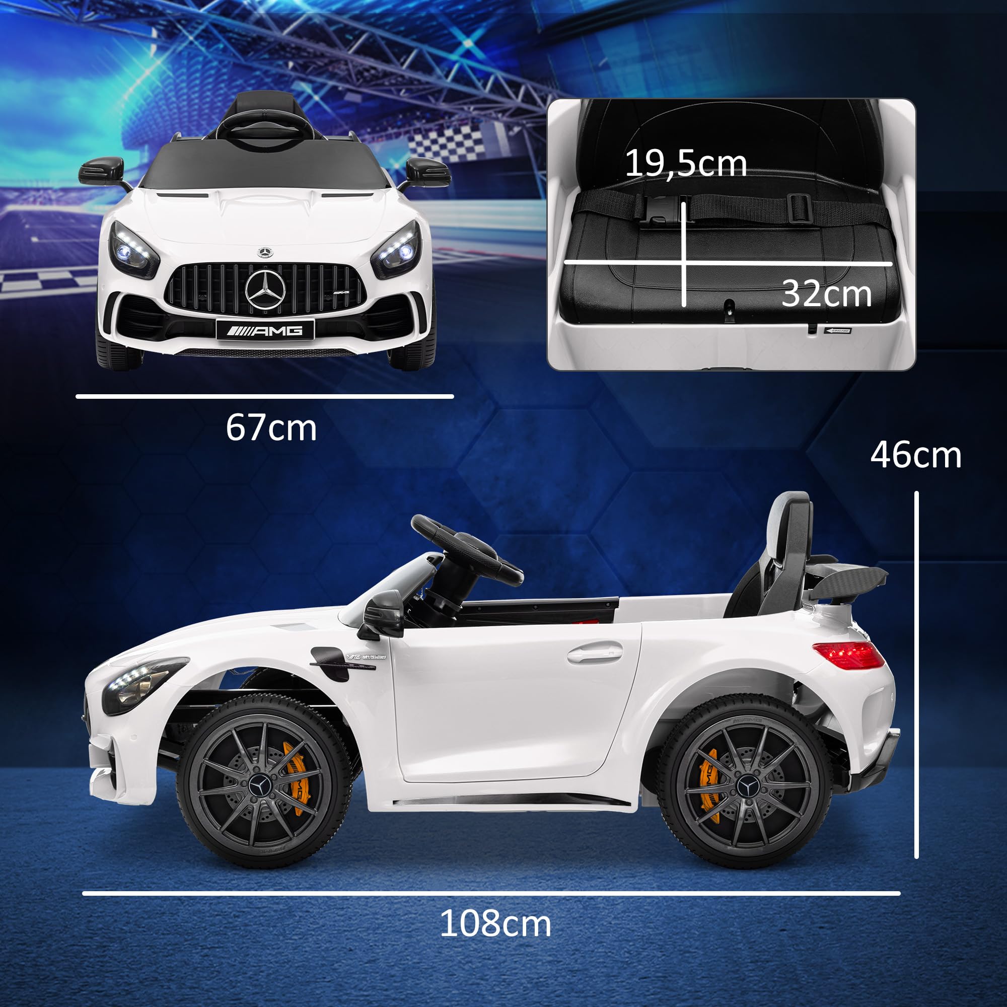 AIYAPLAY Voiture Électrique Enfants Mercedes-Benz AMG GTR 12V Blanc | sous Licence, Télécommande 2,4G, Max. 5 km/h, Véhicule Électrique Enfant, Phares, Klaxon Et MP3, Blanc