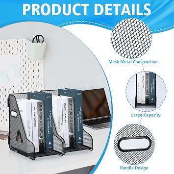 2 Pack Large Binder Folder Holder for Desk Metal Mesh Magazine File Holder Black Vertical File Storage Desktop Binder Organizer Desk Folder Organizer for 3Inch 4Inch 5Inch Binder 10 L x 6 W x 11 H