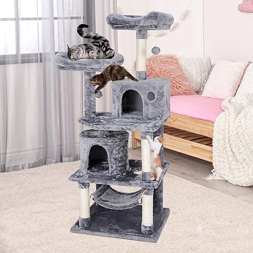 Miniatura 8 de Torre de árbol de gato de 571 pulgadas de varios niveles con postes rascadores hamaca muebles para mascotas torre de actividad para gatitos casa de