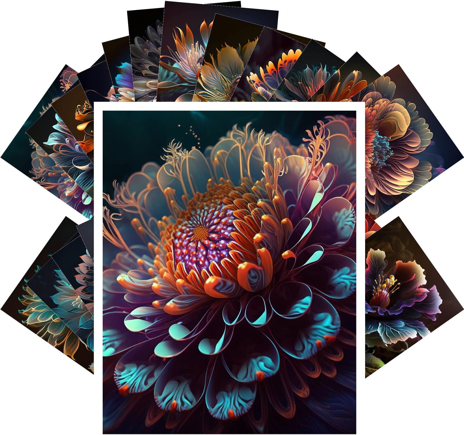 Vintage Postcards (24 pcs 4"x6" each) Fantastic Flowers from Outer Space Vintage Illustrations Reprint