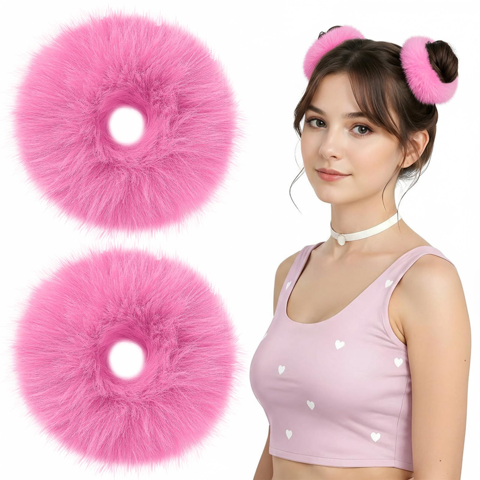 2 Stück Plüsch Haargummi Scrunchie Rosa Pom Pom Stirnbänder Kratzbänder Faux Kaninchen Haar Blase Elastische Baby Scrunchies Pferdeschwanz Haarschmuck Mädchen Scrunchies Haargummi Weihnachten
