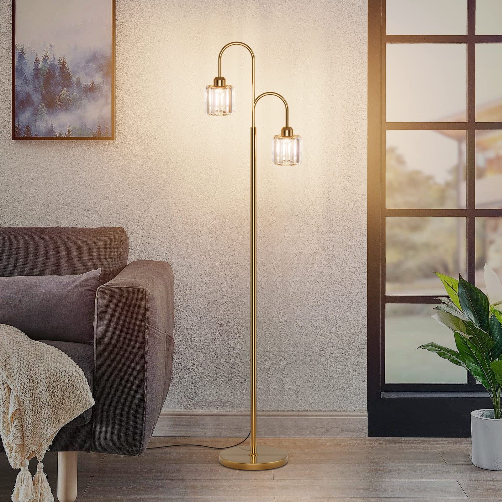Ralbay Crystal Gold Floor Lamp, 2Light Modern Crystal Floor Lamp