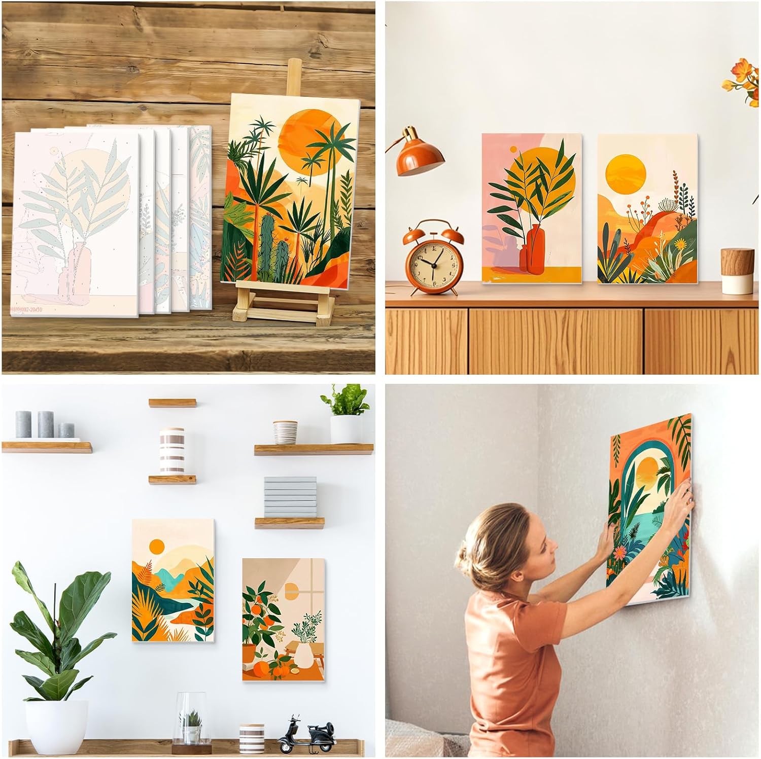 KEYIFA 6 Pack Paint by Numbers Kit, Stretched Canvas Boards for Painting for Adults, No Crease Acrylic Oil Painting for Students Beginners Favor Sip & Paint Party Supplies, Plants Landscape (8x12)