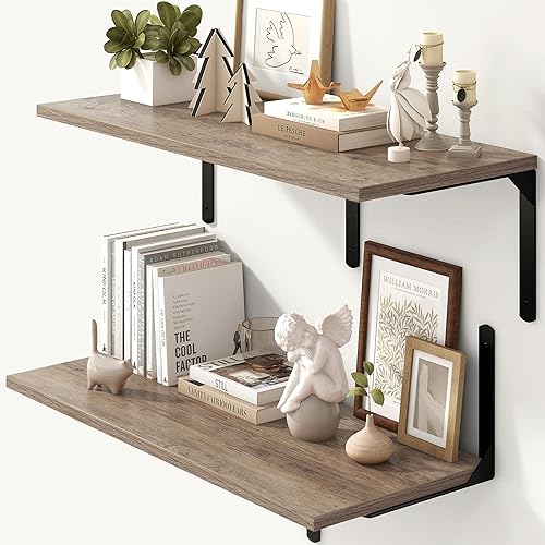 Miniatura 92 de Fun Memories Estantes flotantes para pared, estantes flotantes de 12 pulgadas de profundidad, juego de 2, estante montado en la pared con soportes