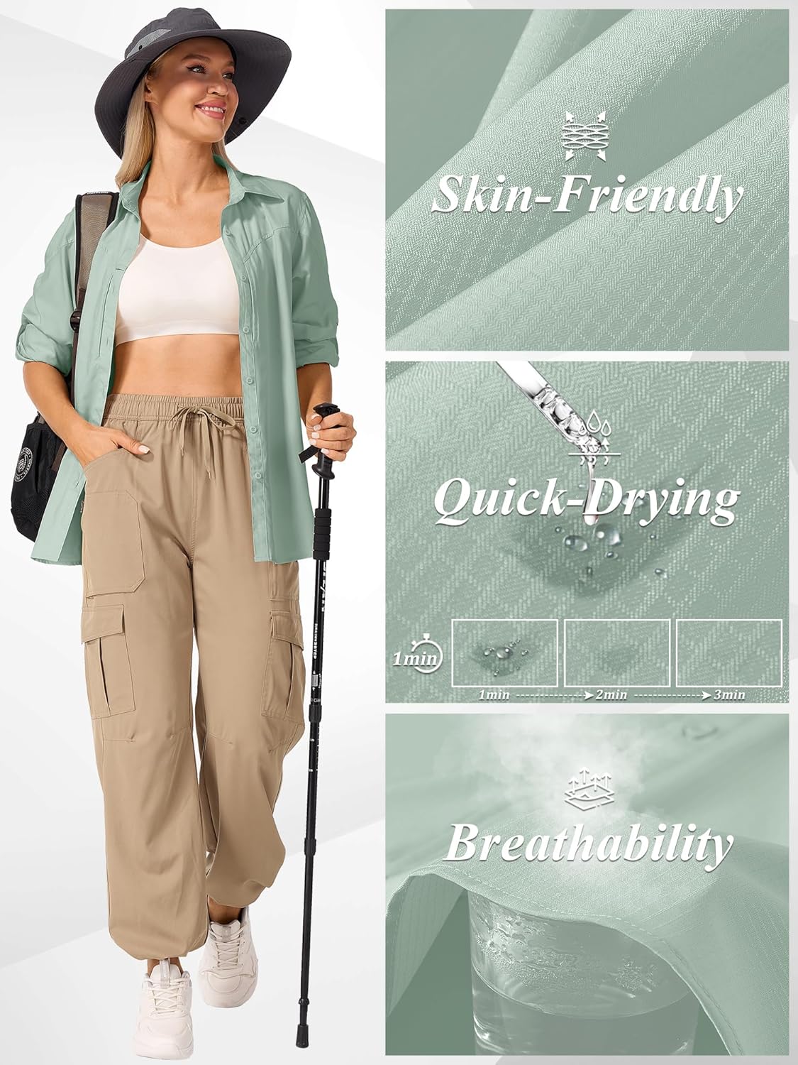 Women's Sun Protection Safari Shirts, Quick Dry Fishing Hiking Travel Shirt - Image 2