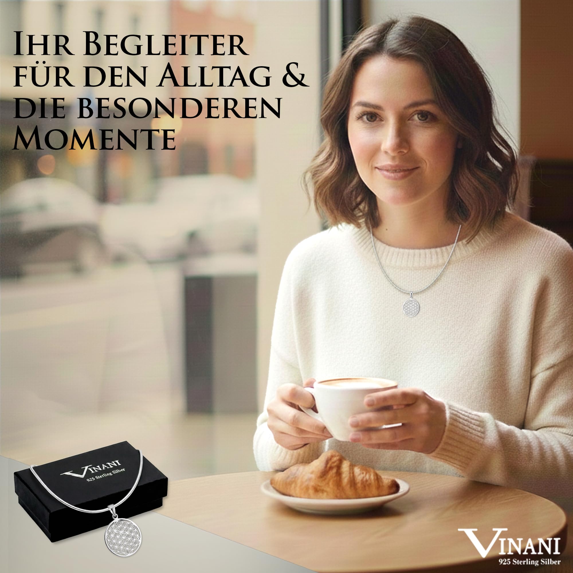 Vinani Lebensblume Anhänger mit Schlangenkette 925 Sterling Silber ALB-S | Lebensblume Anhänger aus 925 Sterling Silber mit Schlangenkette aus Italien, nickelfrei, glänzend.