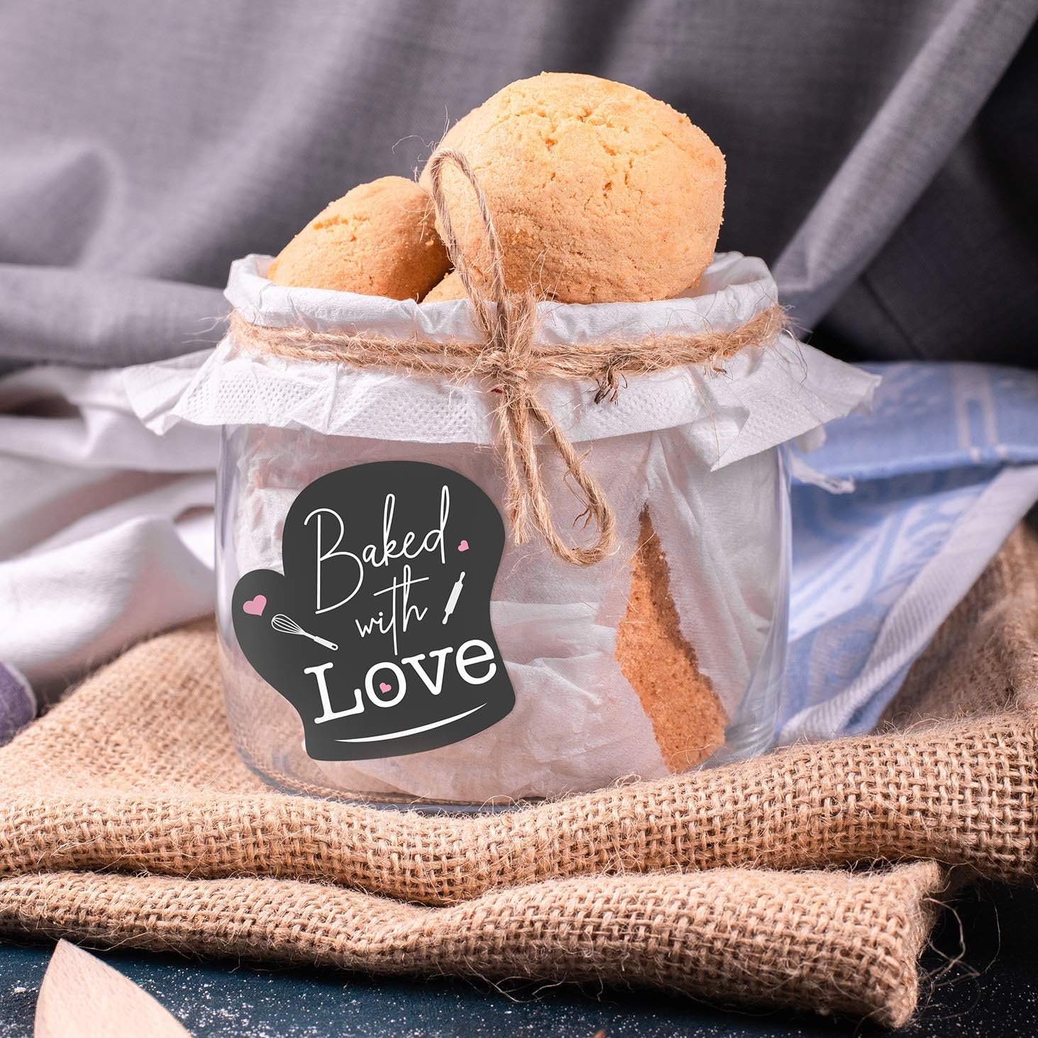 easykart labels 1500 Baked with Love Stickers in Sheets, Dark Grey Color in Hand Gloves Die Cut Design | 2" x 2" Inch Size Highly Recommended for All Bakeries and Baked Products ..