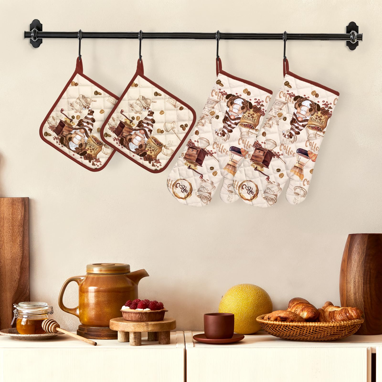 Arquiel Küchentücher & Ofenhandschuhe Set - 4-teiliges Küchenset In Dekorativem Design