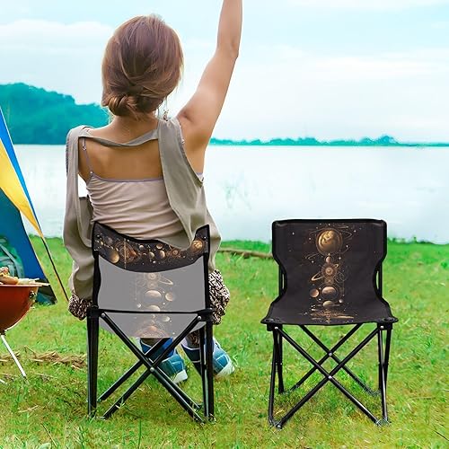 Miniatura 2 de Futuristic Planets Stars Black Gold Compact Camp Chairs for Adults Ultra Lightweight Folding Chair with Carrying Bag Fishing Chair for Camp Traveling