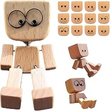 Shaking Wooden Man, Handmade Shak Feet Woodens Doll with 12 Magnetic Expressions, Funny Cars Ornaments Wood Desktop Decor, for Car Accessories and Desk Decoration Style - A