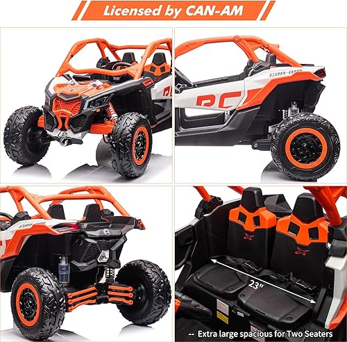Miniatura 2 de UTV de 2 asientos con control remoto para niños, 2 baterías de 24 V, 4 motores de 200 W con licencia CAN-AM UTV, vehículo eléctrico de 23 pulgadas