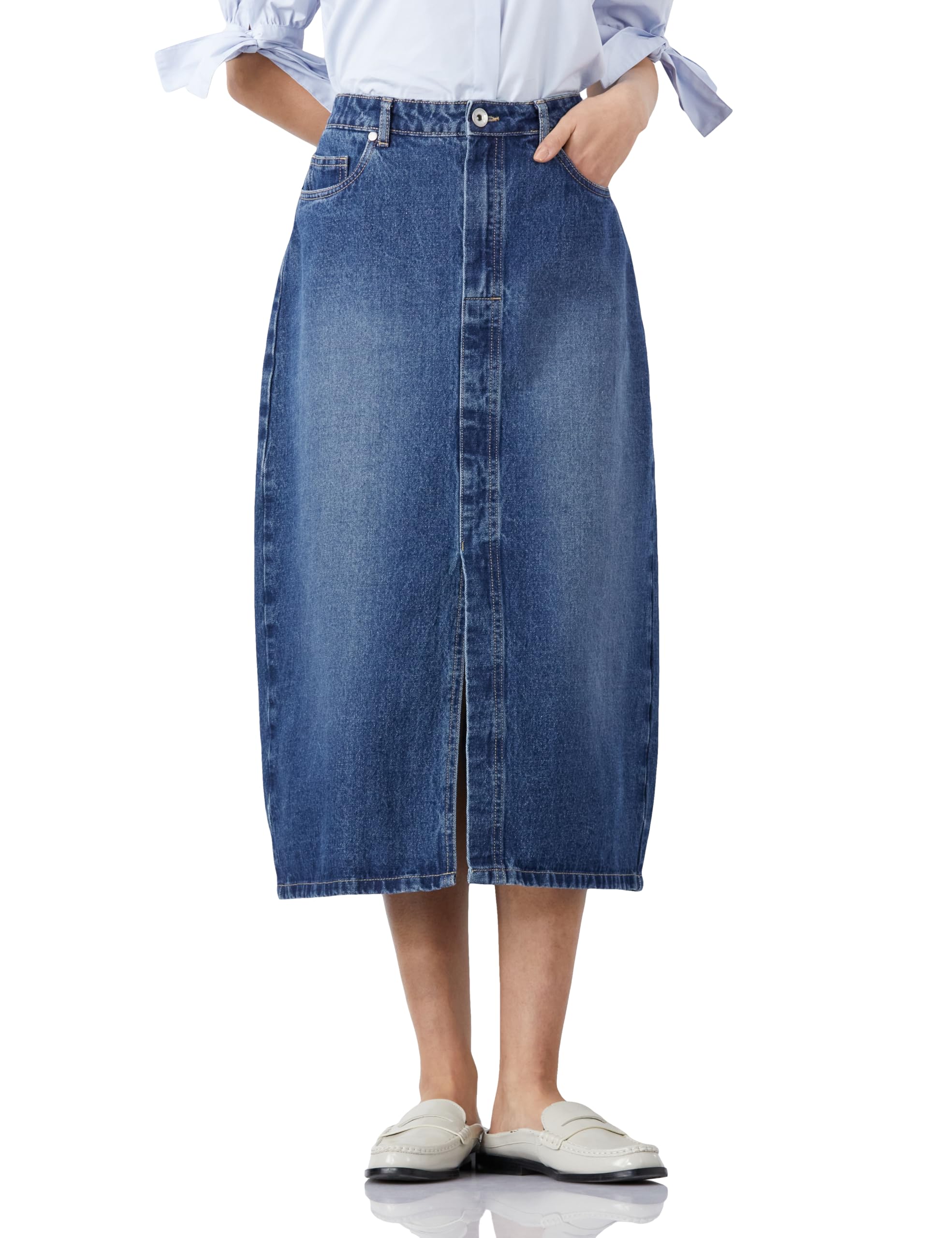 Women's Cotton Western A-line High Rise Midi Length Denim Skirt (Available in Plus Sizes)