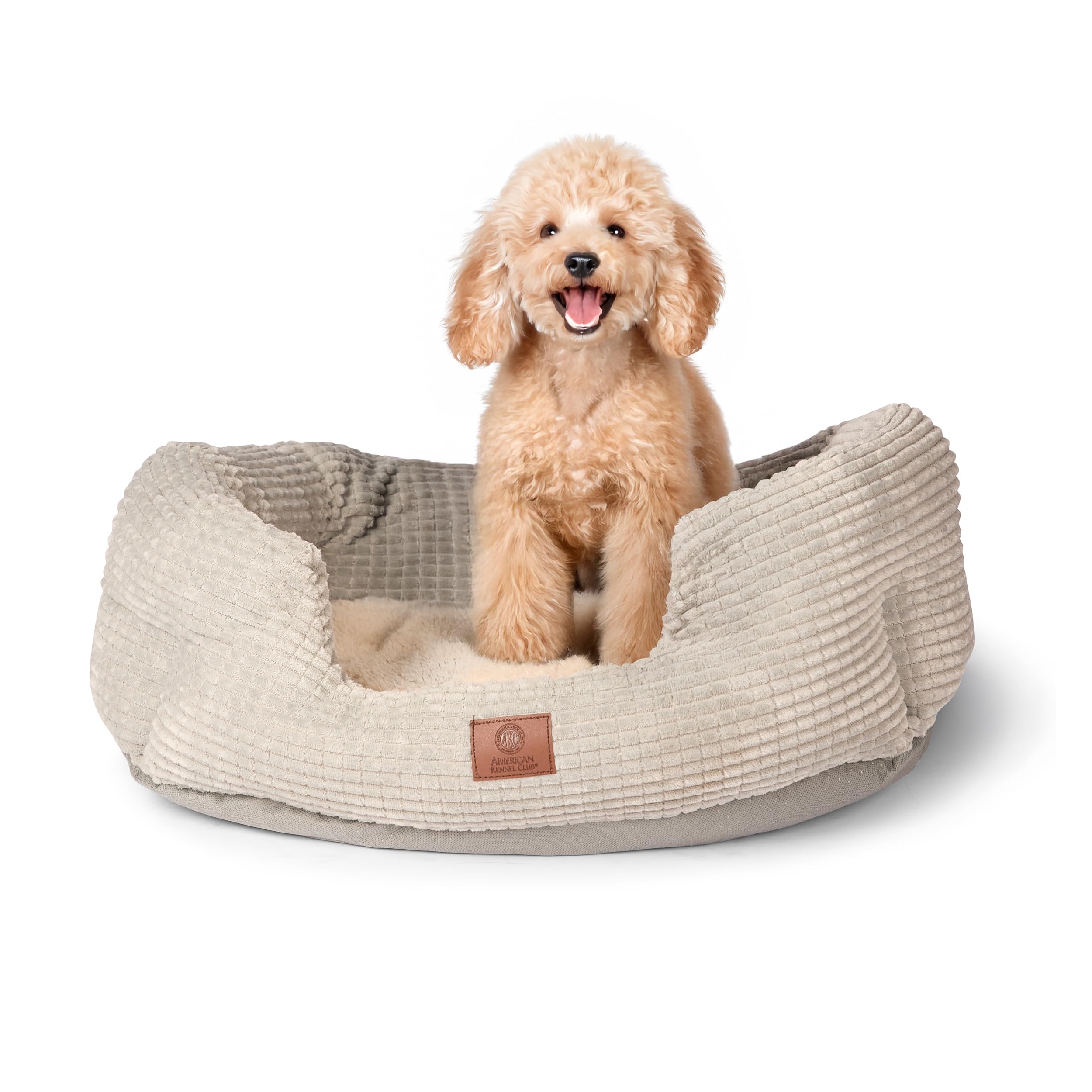 American Kennel Club 26 Clamshell Cuddler Dog Bed - Plush Popcorn Texture Washable Non-Slip for Medium Large Dogs