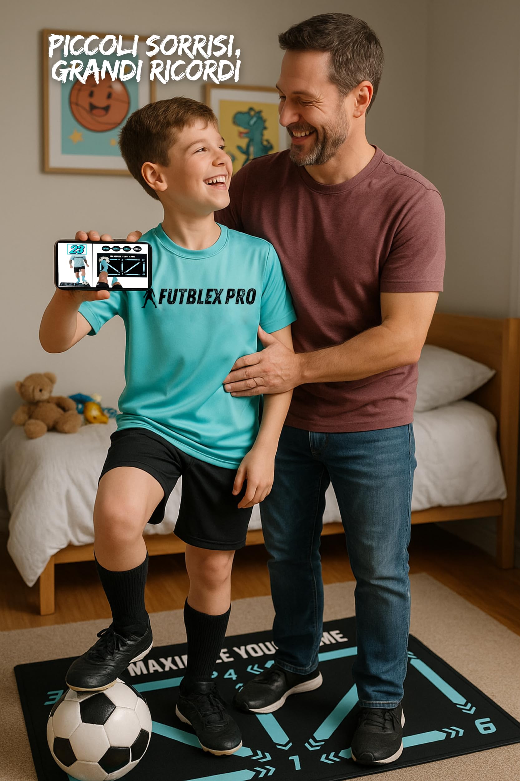 Alfombra per Allenamento Calcio – Include App di Allenamento con Video Interattivi e Routine Progressivi + Calzini Antiscivolo, Borsa di Trasporto e Scatola Premium per Regalo.