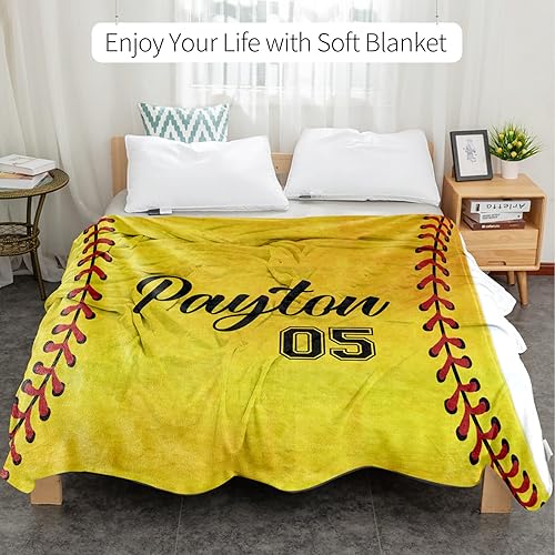 Miniatura 4 de Manta personalizada de sóftbol para niños con Naumber y nombre, manta deportiva personalizada para cama de 0 a 3 meses, esencial para bebés, súper