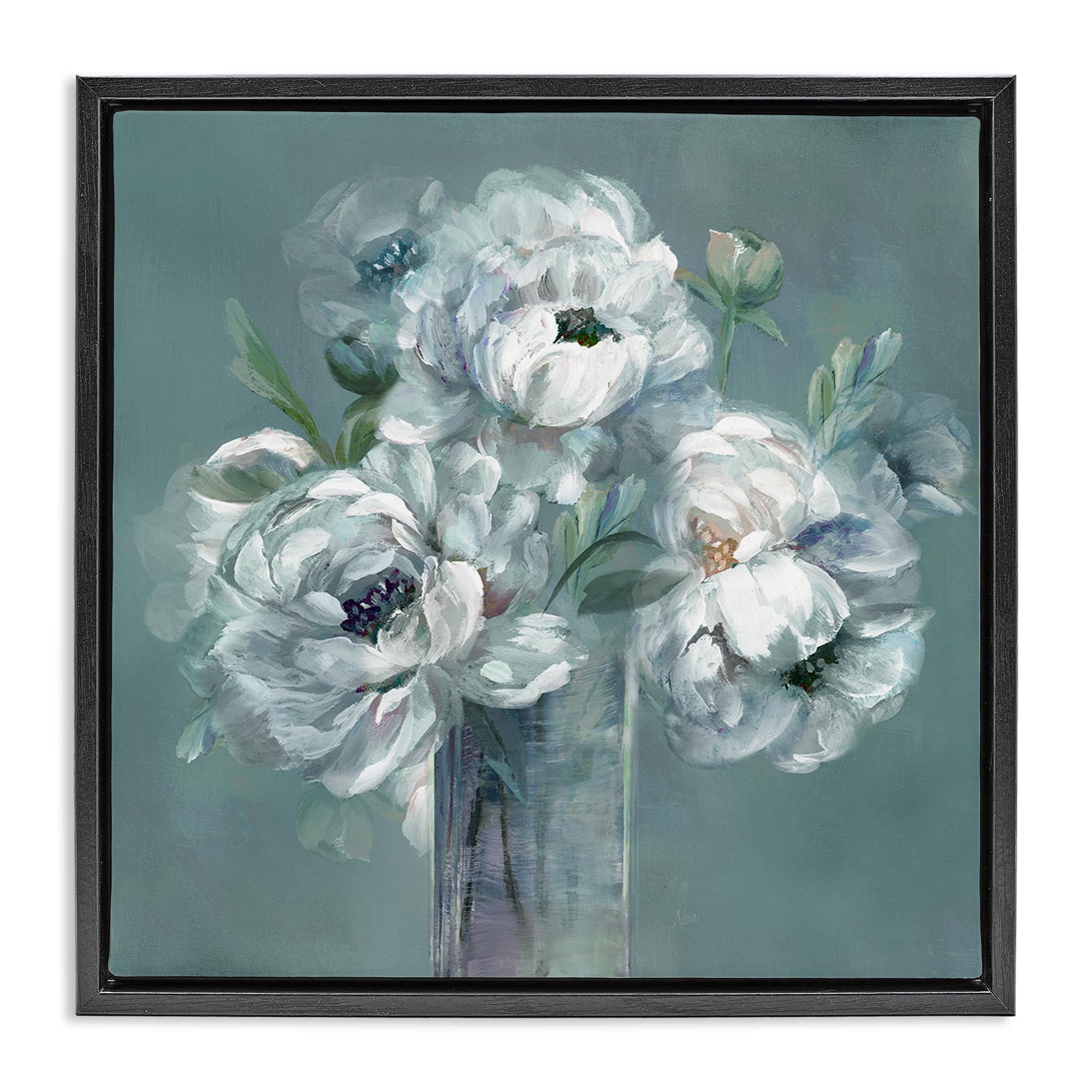 Stupell Industries White Peony Floral Bouquet 'White Peony Impression In Vase', Floating Frame Canvas Art, Black, 18 X 18 Inches, Easy To Hang And Sturdy, Made In Usa, By Nan