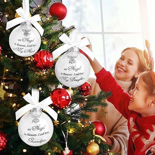 Miniatura 5 de Adorno de ángel conmemorativo de Navidad con diseño de bola de plumas con texto en inglés "I Have an Angel in Heaven I Call Her Mom" Family Memorial