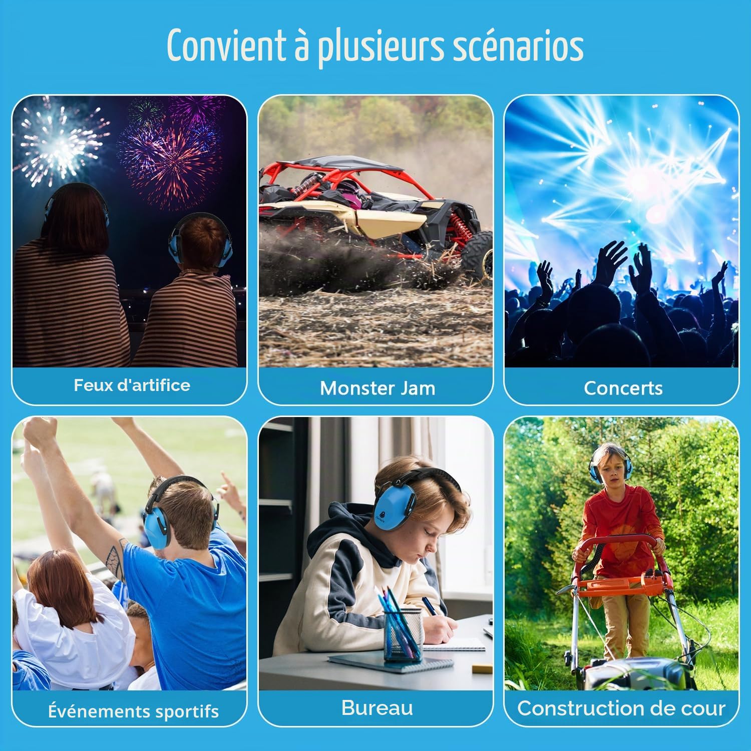 Floriogra 3 Paquets Casque Anti Bruit Enfant, Protections Auditives Pour Enfants Confortable, avec Une Atténuation de SNR 28dB, Garcon et Fille Âge 3-16 Years,Casque Anti-Bruit pour Milieu Bruyant