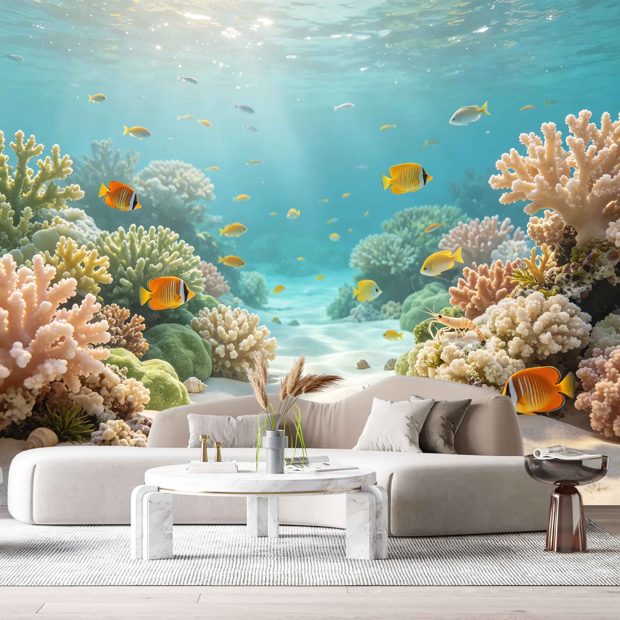 Custom Size Wall Murals Ocean Marine Tropical Coral Reef Exotic Fish Seashells SelfAdhesiveWall Fabric Removable Wallpaper Wall Decor for Living Room Bedroom Bathroom
