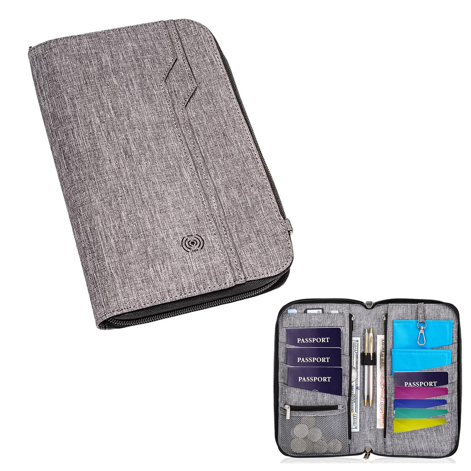 Passport Holder, RFID Blocking Large Passport Holder Wallet - Premium Family Travel Document Organizer in Gray, Spacious and Secure for International Travelers