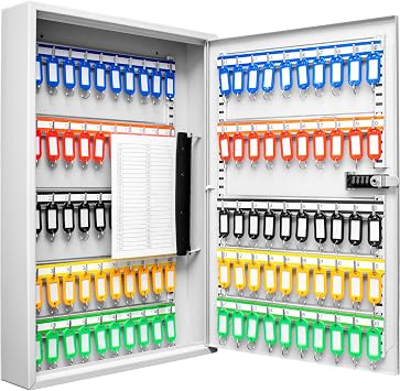 Barska 100 Position Combination Key Lock Box Wall Mount Steel Key Cabinet with Adjustable Numbered Hooks, Index Log, Colored Tags for Office or Business- Key box wall mount - Key locker - Storage