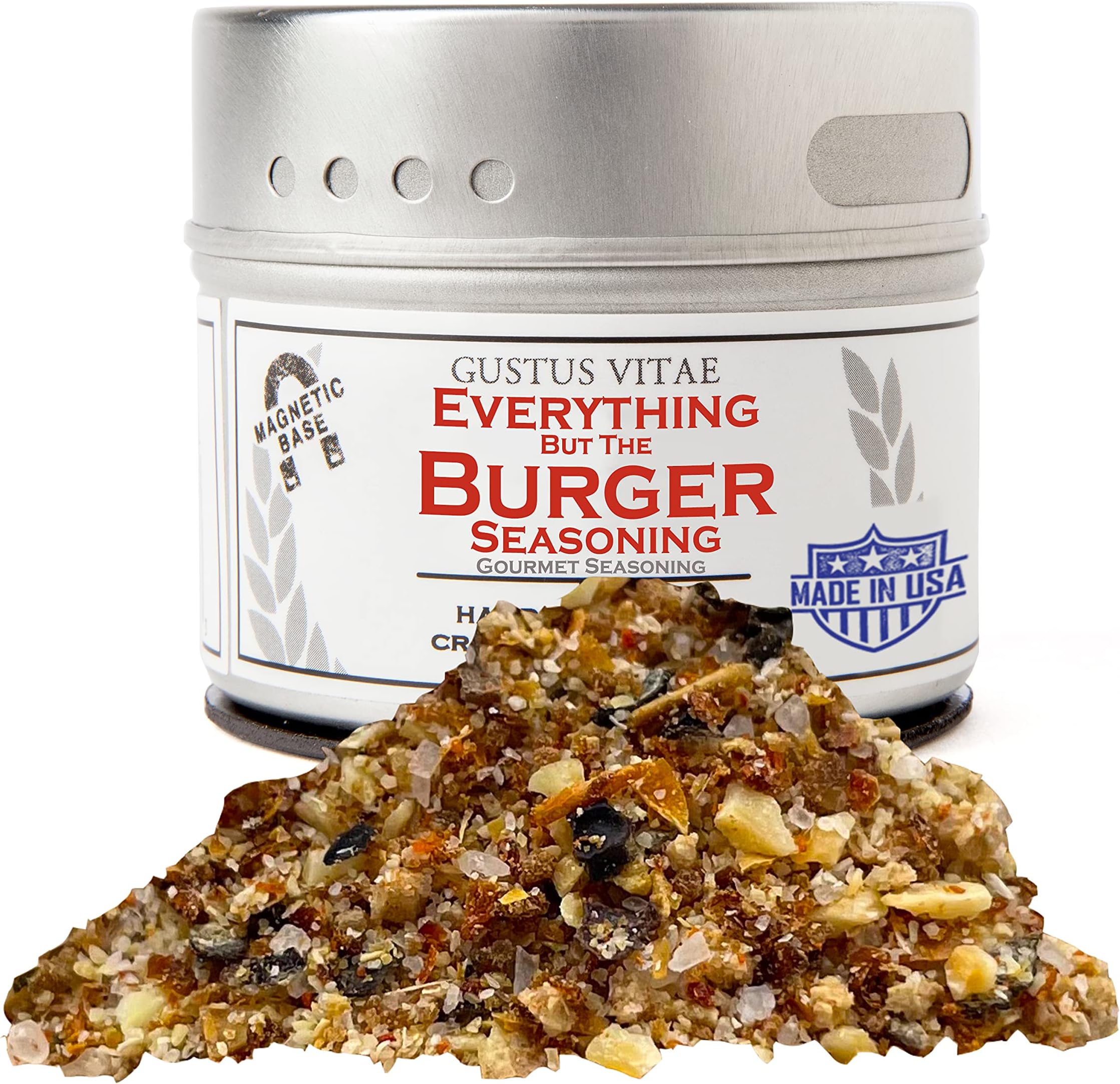 Everything But The Burger Seasoning | Gourmet Spice Blend | Non GMO, All Natural | Handmade in Small Batches in USA | Artisanal Seasoning Mix | Magnetic Tin | GLP-1 Friendly | Sustainably Sourced Rub | Ultra Premium | Gustus Vitae