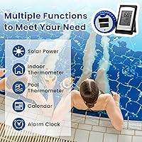 Vista 4 de Termómetro solar inalámbrico para piscina con energía solar para piscinas, spas, bañeras de hidromasaje, estanques, termómetro de clima flotante