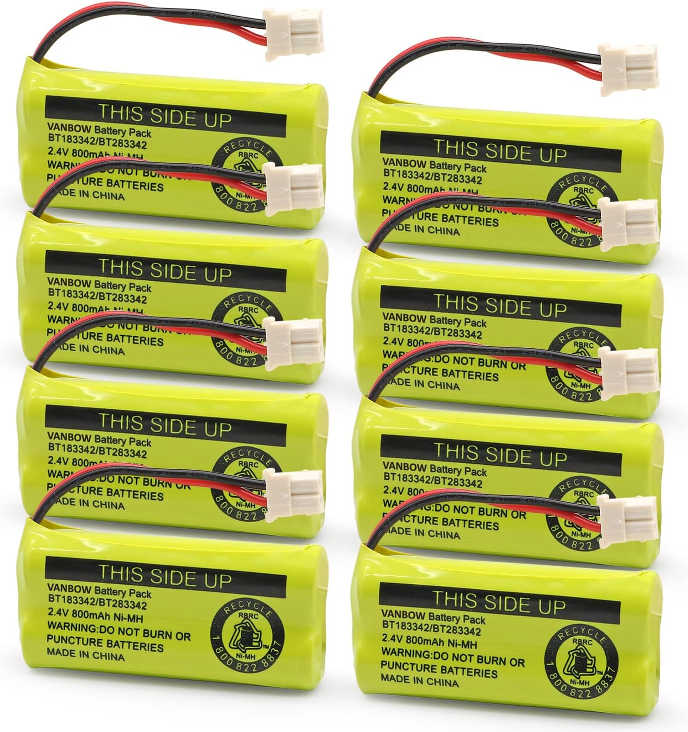 BT183342/BT283342 2.4V 800mAh Ni-MH Battery Compatible with AT&T VTech Cordless Phone Batteries BT166342/BT266342 BT162342/BT262342 CS6709 CS6609 CS6509 CS6409 EL52100 EL50003 (Pack 8)