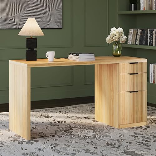 FURSUN 58" Modern Executive Desk with Storage, Home Office Desk