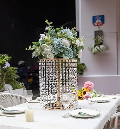 Miniatura 8 de Soporte para pastel con colgante de cristal de 12 pulgadas de diámetro, juego de mesa de postre dorado de 16 pulgadas de alto, puede sostener grueso