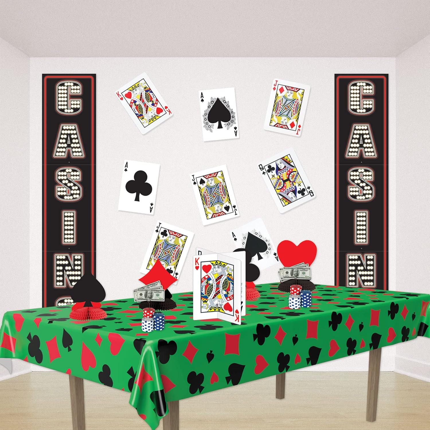 Beistle 4-Pack 3-D Playing Card Centerpieces, Table Decorations for Casino Themed Parties & Gatherings, Game Night Decorations with Poker Cards, 12”