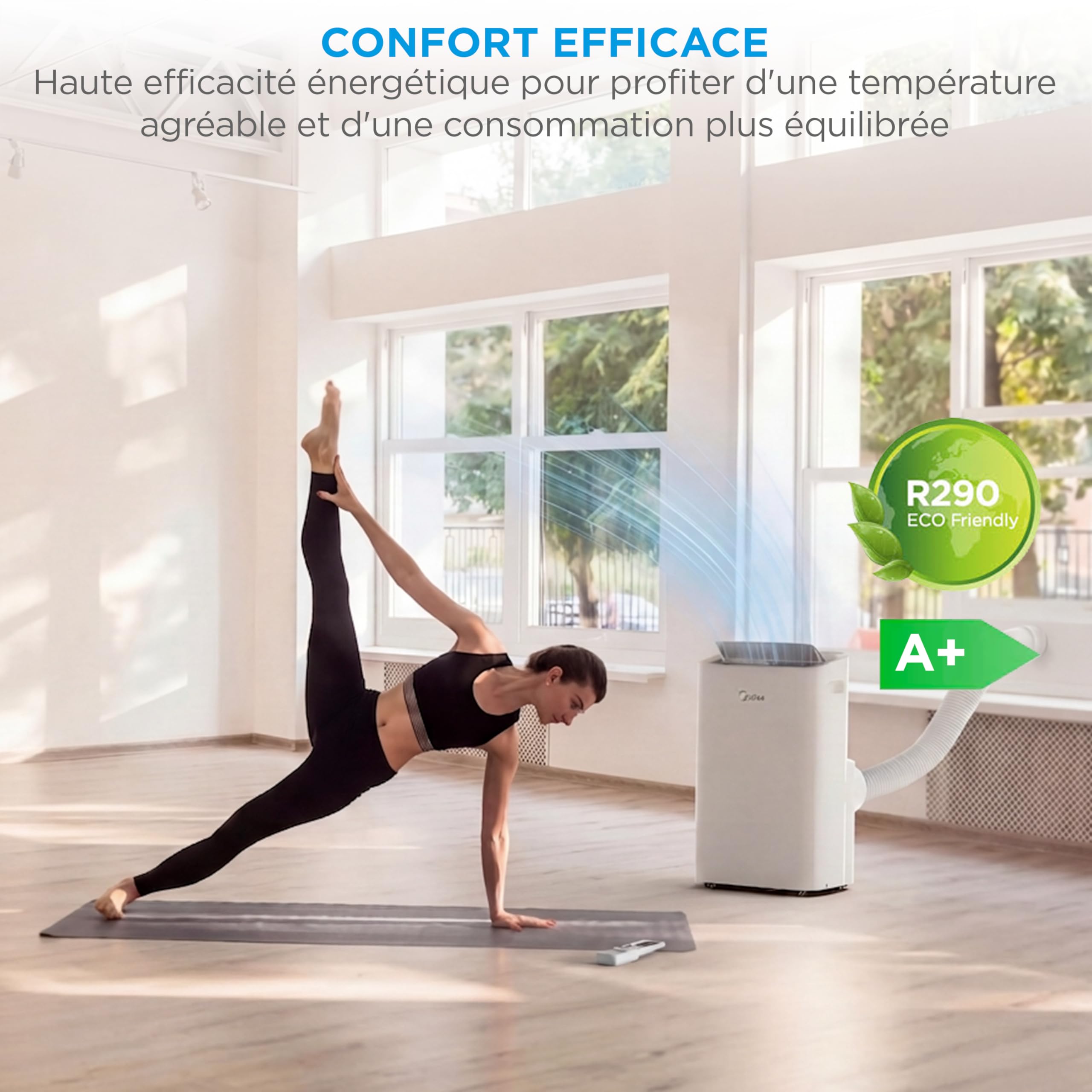MIDEA Climatiseur Mobile Silencieux 12000 BTU avec Évacuation | 4 en 1: Climatisation, Ventilation, Déshumidification, Sleep | Clim Portable avec Contrôle App & Télécommande | Kit de Fenêtre Inclus
