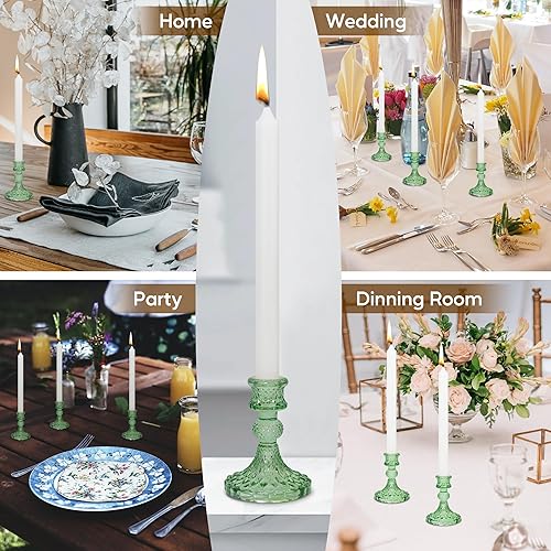 Miniatura 5 de Portavelas de cristal, forma cónica y pilar, decoración de escritorio para fiesta de comedor de boda, 3 piezas (verde)
