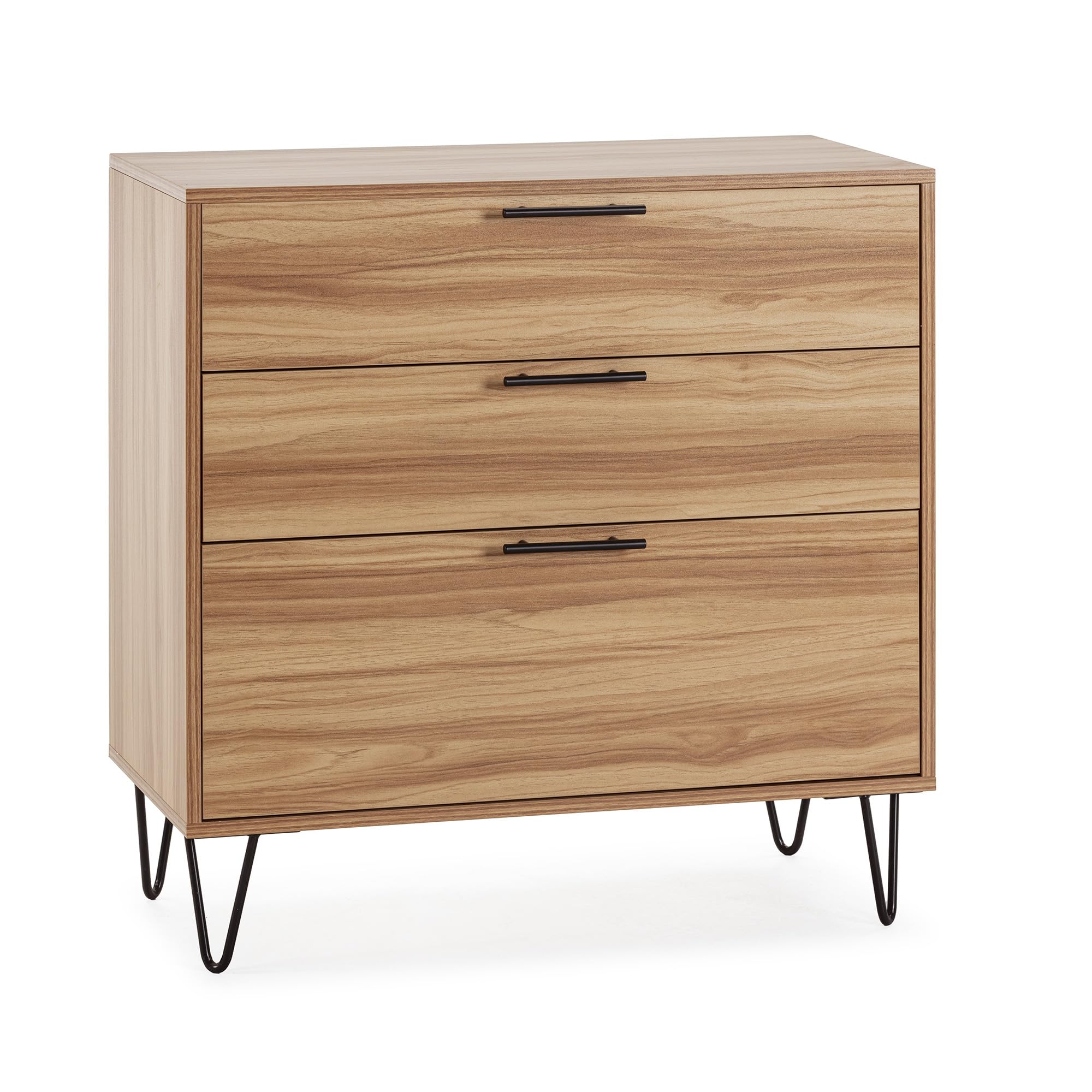 HOMN LIVING Cómoda de Noche Alma 3 cajones Color Madera, pies metálicos, 80 cm (Ancho) 40 cm (Profundo) 80 cm (Altura)