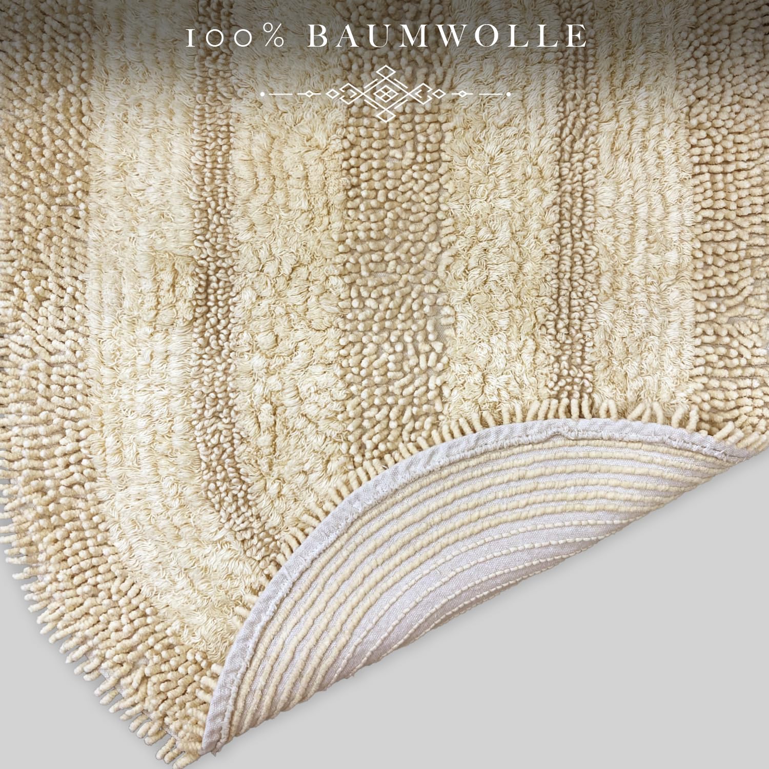 Oval Baumwoll-Badematte Set 2er Beige (60x100 cm + 50x60 cm)| Badezimmerteppich, Badteppich | Weiche Bad- und Duschvorleger | Für Bad, Dusche und Toilette, Maschinenwaschbar Badvorleger IMacoroni