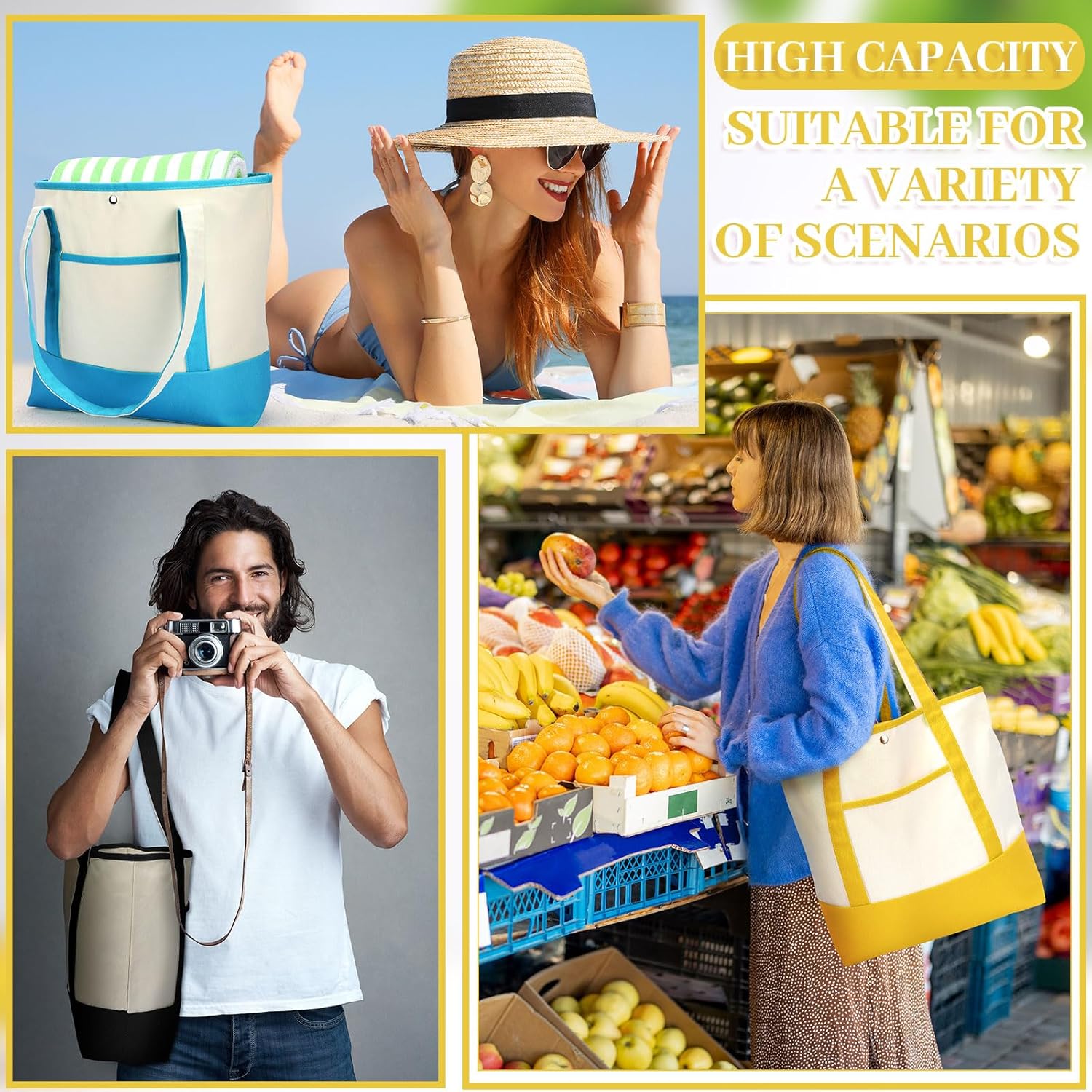 Sanwuta 9 Pack Canvas Tote Bags with Outer Pocket Large Reusable Grocery Shopping Travel Blank Tote Bag for Women Mother - Image 7