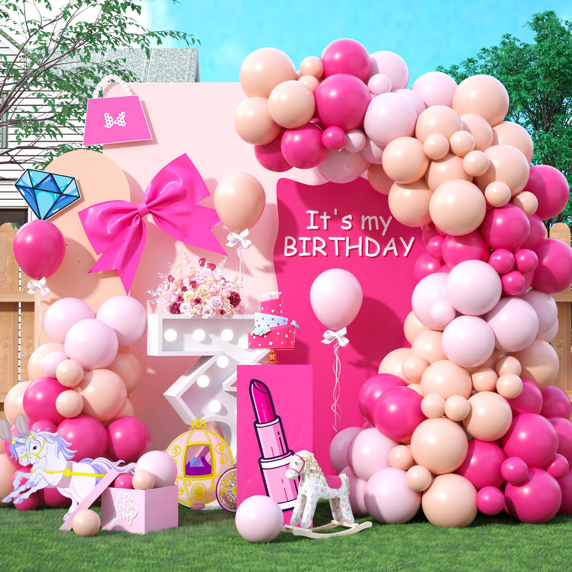 Paready Hot Pink Orange Balloons Garland Kit, 120Pcs, Princess Theme Party Decorations, for Girl's Birthday, Bridal Shower, Baby Shower